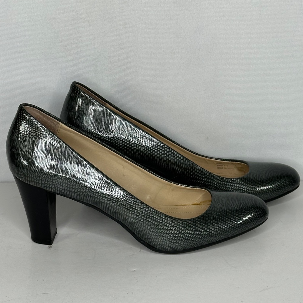 Calvin Klein‎ Renni Olive Gray Pumps Lizard Print Patent Officewear Sz 9 1/2 - Picture 2 of 12